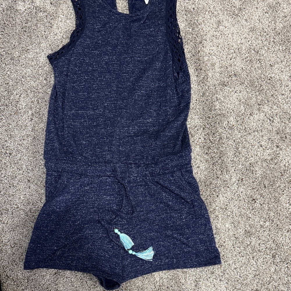 VENUS Navy Blue Sleeveless Romper with Tassel Detail